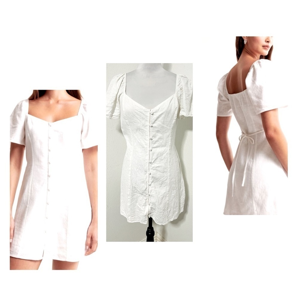 Abercrombie & Fitch Linen Blend & Cotton Button Down Mini Dress Short Sleeve LP